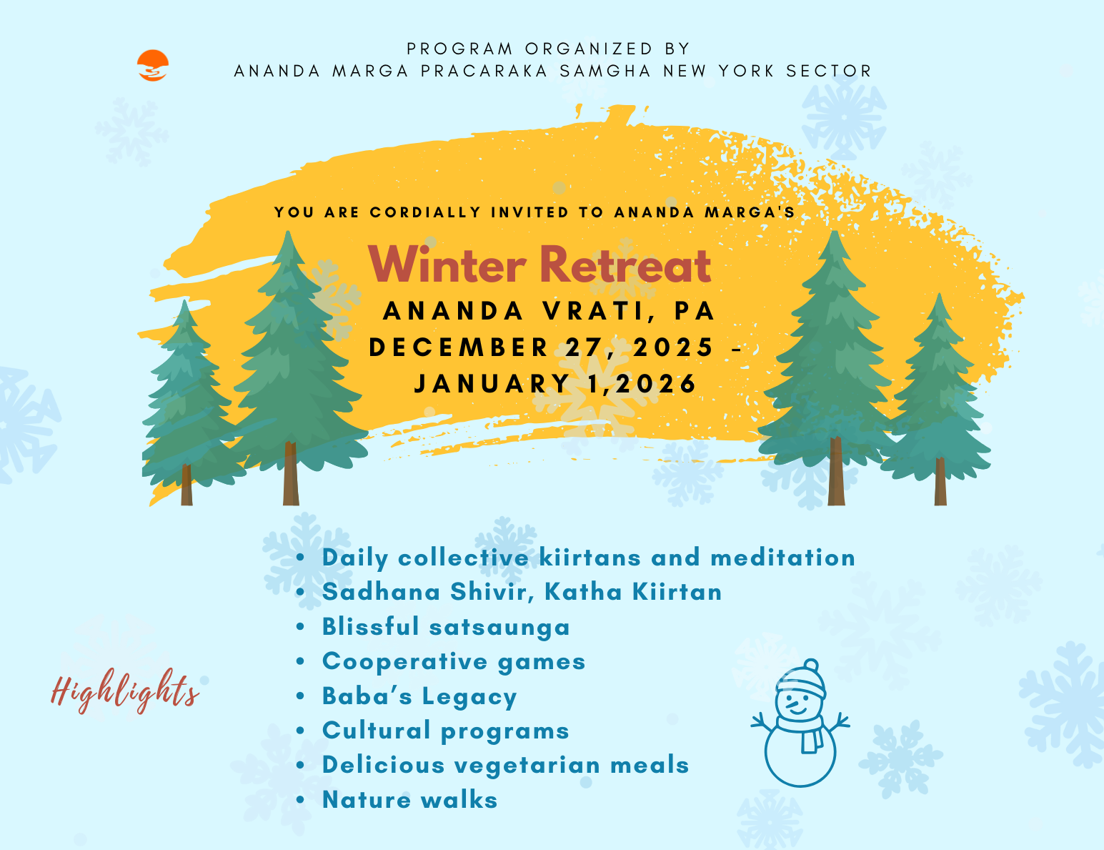 Winter Retreat December 27 - January 1 Ananda Vrati